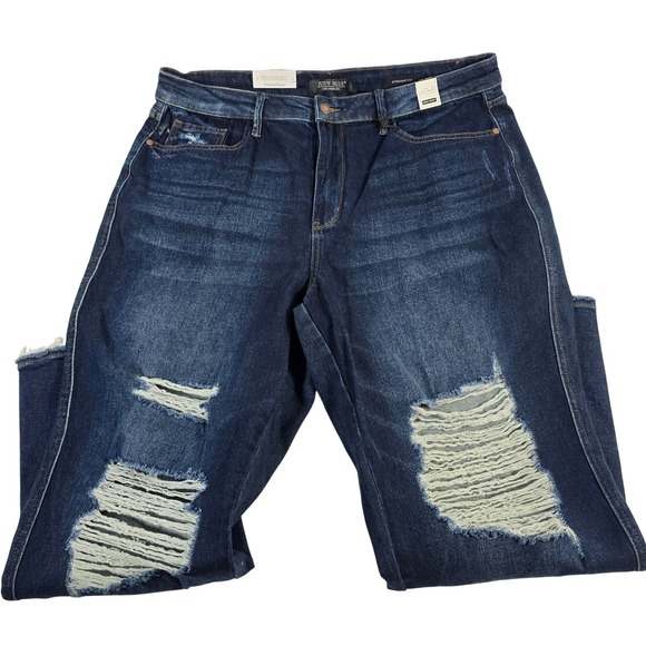 Judy Blue Denim - Judy Blue 20W Rigid Front Stretch Back Distressed Dark Wash Straight Leg Jeans‎